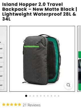 NWT Island Hopper 2.0 Travel Backpack 28L Black with Green Accent